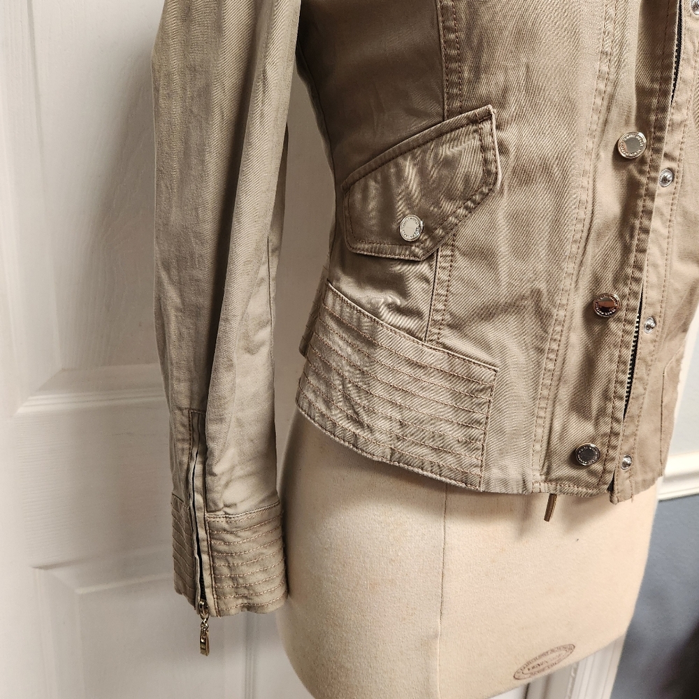 Taupe Fitted Buckle Collar Utility Jacket from White House Black Market. - Picture 4 of 15